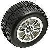 RC18B Mini-Pin Rear Tyres Pre-mounted on Spoke Wheels (2) - Chrome