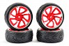 FASTRAX 1/10 STREET/TREAD TYRE TRI-5 RED/CHROME WHEEL