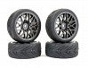 FASTRAX 1/10 STREET/TREAD TYRE STAR SPOKE GUN METAL WHEEL COMPLETE SET OF 4