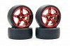 FASTRAX 1/10 (4) DRIFT D1 TYRE w/3MM 5-SPOKE WHEEL- MET RED