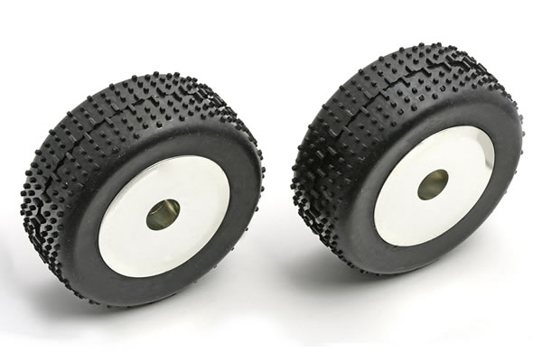 Team Associated&nbsp;RC18B Mini-Pin Front Tyres Pre-mounted on Dish Wheels (2) - Chrome
