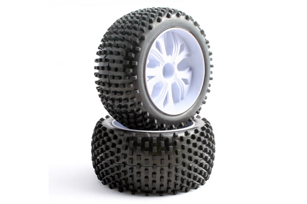 Fastrax&nbsp;Block 1/10th Pre-Mounted Rear Tyres on 10 Spoke Wheels (2)