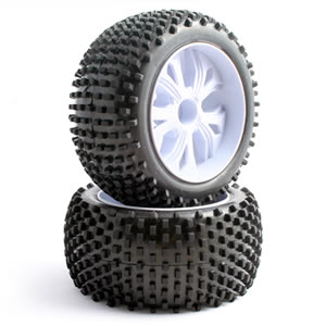Block 1/10th Pre-Mounted Rear Tyres on 10 Spoke Wheels (2)