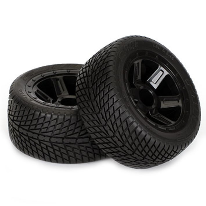 Proline&nbsp;Road Rage Street Tires Mounted on Desperado Black Wheels for 1:16 E-REVO