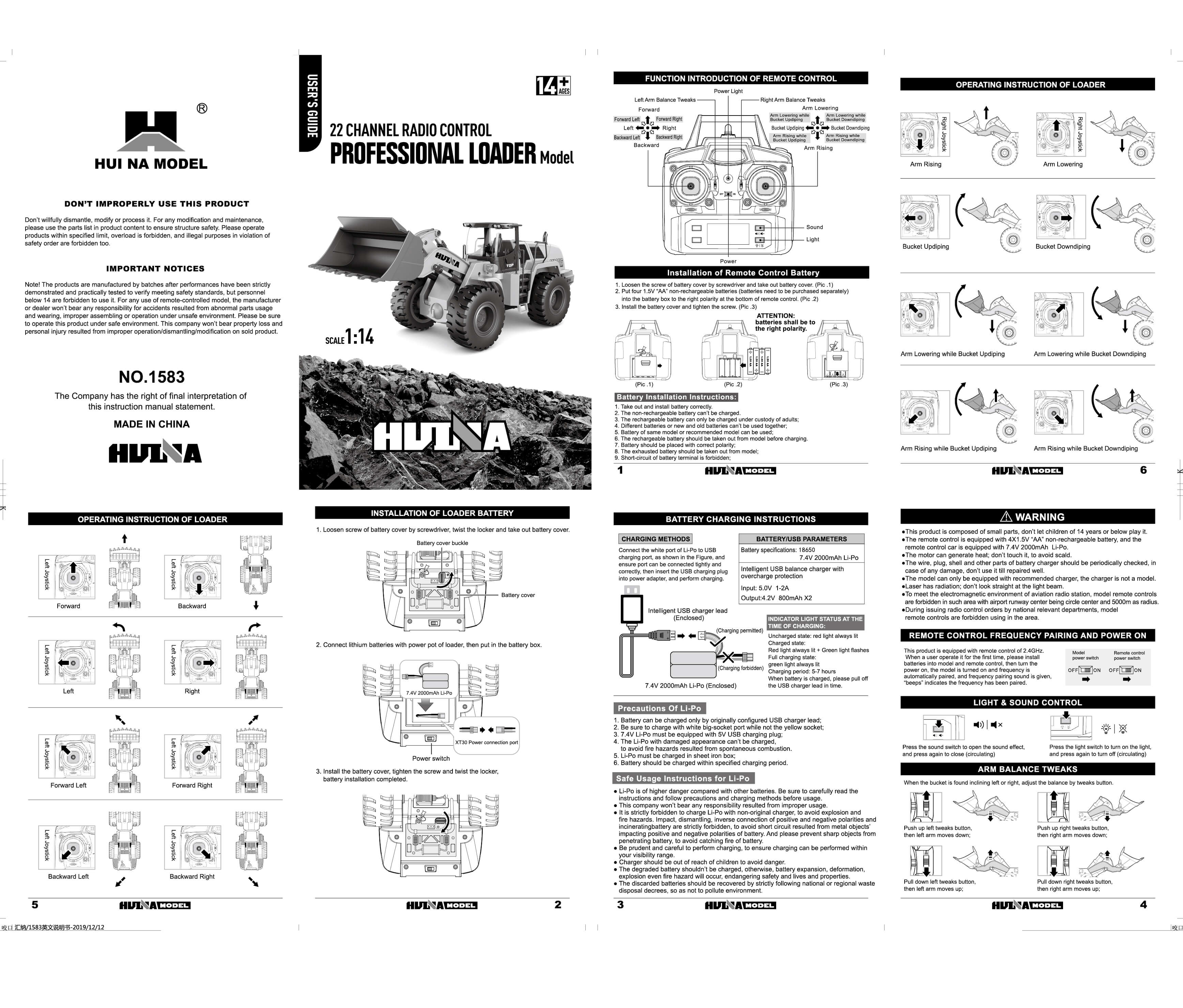 Huina 1:14 Alloy 10ch 2.4G Wheeled Loader CY1583 Huina 1:14 Alloy 10ch 2.4G Wheeled Loader CY1583