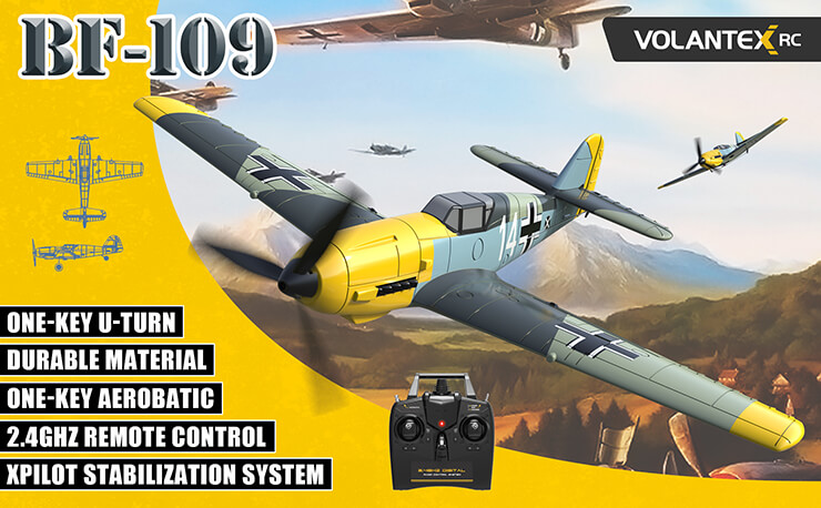 VOLANTEXRC BF 109 - 4CH RC Warbird RC Avion RTF avec Système de